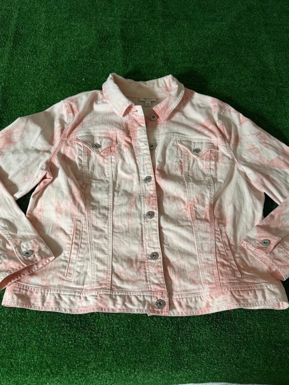 Style & Co Women's  Pink Tie Dye Denim Trucker Jacket Plus Size XXL